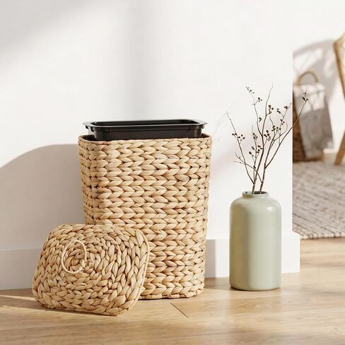سلة مهملات من الخوص سعة 2.6 جالون مع غطاء، سلة مهملات منسوجة يدويًا من صفير الماء مع صندوق داخلي بلاستيكي قابل للإزالة، سلة مهملات صغيرة من الروطان المزخرفة للحمام وغرفة النوم والمكتب والمطبخ in Kuwait