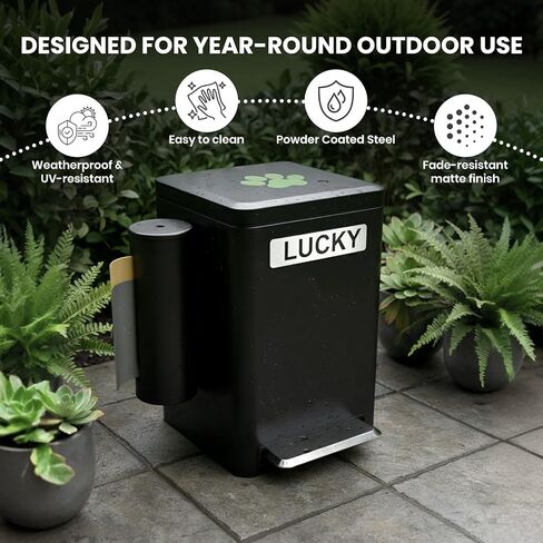 Dog Poop Trash Can Outside, 6L Metal Outdoor Dog Waste Bin with Lid & Soft Close Pedal, Pet Waste Container with Charcoal Filter, Removable Inner Bucket, Bag Holder, Stickers & Custom Name Plate in Saudi Arabia