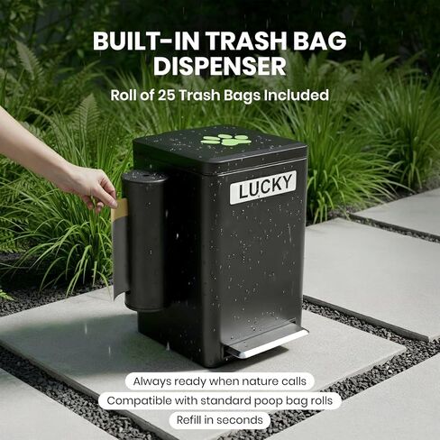 Dog Poop Trash Can Outside, 6L Metal Outdoor Dog Waste Bin with Lid & Soft Close Pedal, Pet Waste Container with Charcoal Filter, Removable Inner Bucket, Bag Holder, Stickers & Custom Name Plate in Saudi Arabia