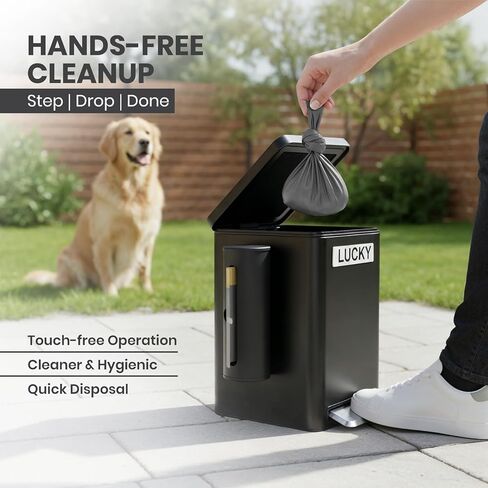 Dog Poop Trash Can Outside, 6L Metal Outdoor Dog Waste Bin with Lid & Soft Close Pedal, Pet Waste Container with Charcoal Filter, Removable Inner Bucket, Bag Holder, Stickers & Custom Name Plate in Saudi Arabia