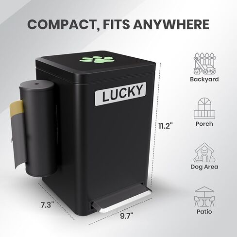 Dog Poop Trash Can Outside, 6L Metal Outdoor Dog Waste Bin with Lid & Soft Close Pedal, Pet Waste Container with Charcoal Filter, Removable Inner Bucket, Bag Holder, Stickers & Custom Name Plate in Saudi Arabia