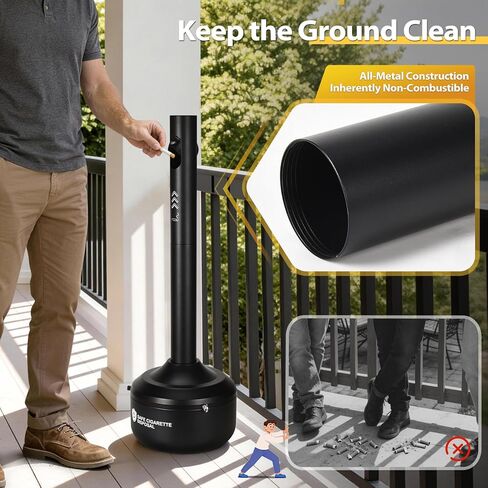 Steel Trash Receptacle Disposal Outdoor, Trash Can for Outside, Patio, Home, Commercial - 4 Gallon Capacity (35" H) in Kuwait