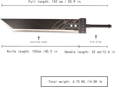 Stainless Steel Cloud Buster Swords Real Metal, 56 inch Fantasy RPG Prop: Cloud Strife Greatsword,Cloud Strife Steel Knife in Kuwait