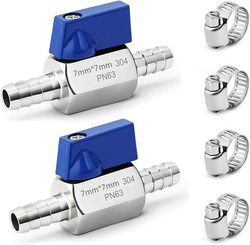2 حزمة 1/2 "خرطوم ID Barb صمام كروي صغير، صمام إغلاق صغير من الفولاذ المقاوم للصدأ مع مجموعة مشابك للمياه وزيت الغاز (1/2 بوصة) in Kuwait