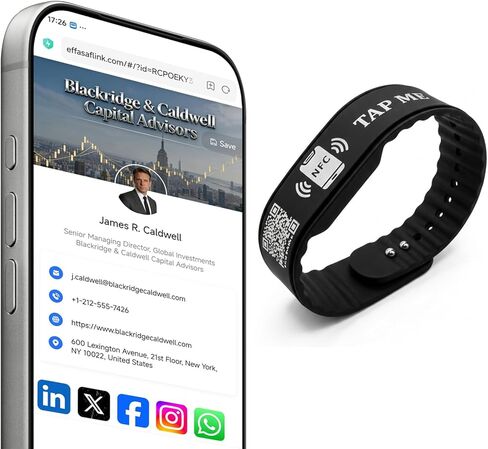 NFC Digital Business Card Wristband – Tap to Share Contact Info | QR Silicone Bracelet | No App Required | Lifetime Access & Analytics | Waterproof Smart Networking Band in Kuwait