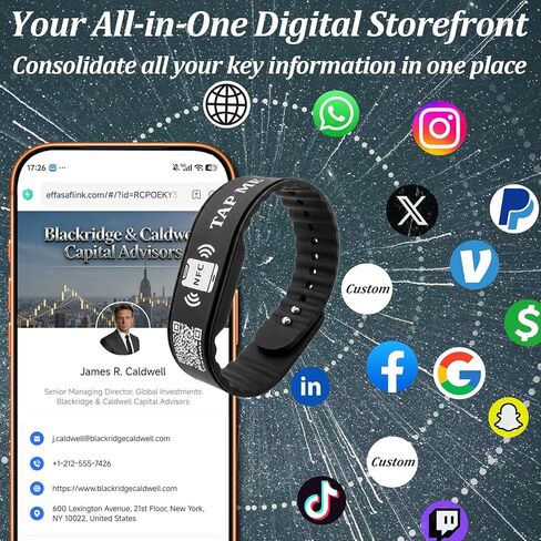 NFC Digital Business Card Wristband – Tap to Share Contact Info | QR Silicone Bracelet | No App Required | Lifetime Access & Analytics | Waterproof Smart Networking Band in Kuwait