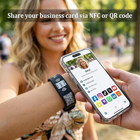 NFC Digital Business Card Wristband – Tap to Share Contact Info | QR Silicone Bracelet | No App Required | Lifetime Access & Analytics | Waterproof Smart Networking Band in Kuwait