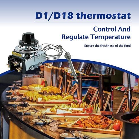 D1/D18 ترموستات مناسب للتحكم في درجة حرارة طاولة بوفيه البخار، 30 أمبير RES 125-277VAC، لمبة 3/8 بوصة × 4-1/2 بوصة، 60 درجة ~ 250 درجة فهرنهايت، متوافق مع معظم العلامات التجارية لطاولة البخار وطاولة البوفيه in Kuwait