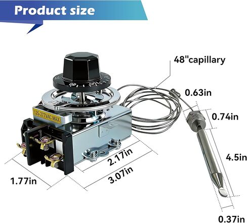 D1/D18 ترموستات مناسب للتحكم في درجة حرارة طاولة بوفيه البخار، 30 أمبير RES 125-277VAC، لمبة 3/8 بوصة × 4-1/2 بوصة، 60 درجة ~ 250 درجة فهرنهايت، متوافق مع معظم العلامات التجارية لطاولة البخار وطاولة البوفيه in Kuwait