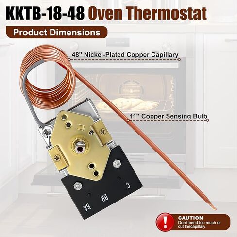 KKTB-18-48 Stove Oven Range Thermostat - 5A 120VAC, MAX Temp 599°F, Compatible with Robertshaw and Awoco 30" and 36" Gas Ranges, 48" Capillary Length, 3/16" x 11" Copper Bulb with Nickel Plated in Kuwait