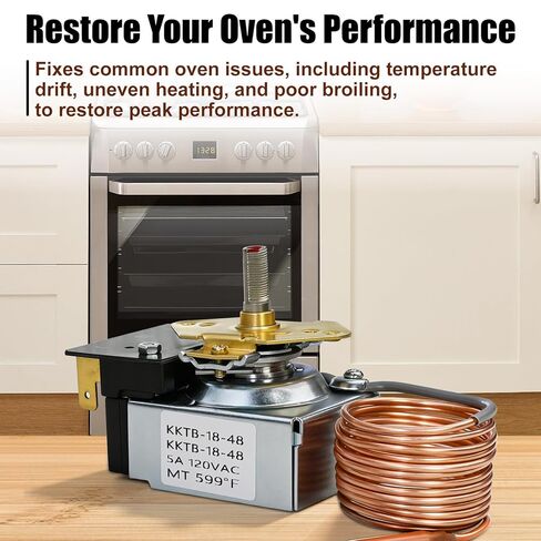 KKTB-18-48 Stove Oven Range Thermostat - 5A 120VAC, MAX Temp 599°F, Compatible with Robertshaw and Awoco 30" and 36" Gas Ranges, 48" Capillary Length, 3/16" x 11" Copper Bulb with Nickel Plated in Kuwait