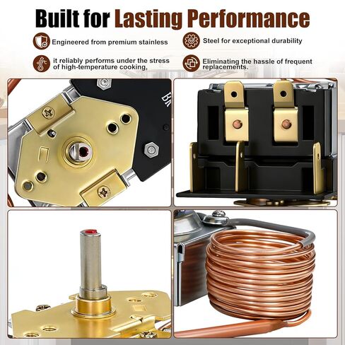 KKTB-18-48 Stove Oven Range Thermostat - 5A 120VAC, MAX Temp 599°F, Compatible with Robertshaw and Awoco 30" and 36" Gas Ranges, 48" Capillary Length, 3/16" x 11" Copper Bulb with Nickel Plated in Kuwait