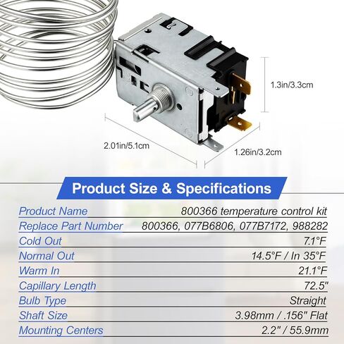 2026 New Upgraded 800366 Temperature Control Kit Fits for True Refrigeration Replace 077B6806, 077B7172, 988282 – 76" Coil Sensing Thermostat in Saudi Arabia