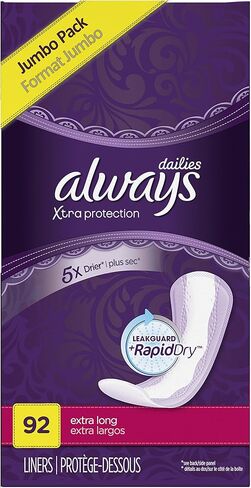Always Xtra Protection Dailies Extra Long Panty Liners, Unscented, 92 Count in Saudi Arabia