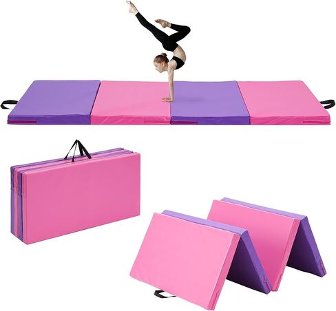 Outdoor Basic 6'x3'x2'' Gymnastics Mats Portable 4-Fold Tumbling Mat Thick Yoga Mat with PU Leather & Carry Handle for Home Workout, Yoga, MMA Core Training, Pilates in Kuwait