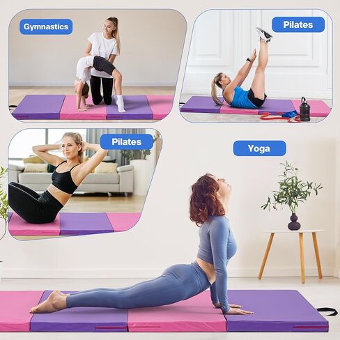 Outdoor Basic 6'x3'x2'' Gymnastics Mats Portable 4-Fold Tumbling Mat Thick Yoga Mat with PU Leather & Carry Handle for Home Workout, Yoga, MMA Core Training, Pilates in Kuwait