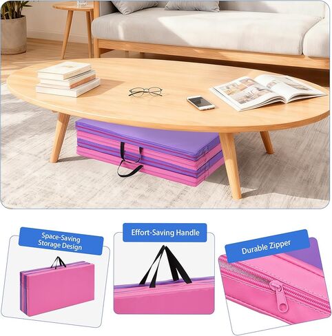 Outdoor Basic 6'x3'x2'' Gymnastics Mats Portable 4-Fold Tumbling Mat Thick Yoga Mat with PU Leather & Carry Handle for Home Workout, Yoga, MMA Core Training, Pilates in Kuwait