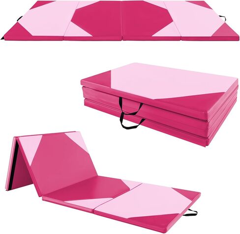 Goplus Folding Gymnastics Mat, 10’ x 4’ x 2’’ Thick Tumbling Mats with PU Leather, Hook & Loop Fasteners, Portable Handles, 4-Panel Exercise Mat for Home Gym Workouts, Yoga in Saudi Arabia
