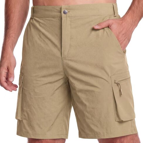 شورت رجالي للمشي لمسافات طويلة خفيف الوزن في الهواء الطلق للرجال لرحلات الجولف والتخييم كاجوال مع جيوب بسحاب in Kuwait