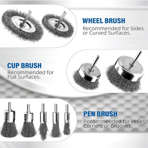 فرشاة سلكية للمثقاب 9 قطع، عجلة سلكية للمثقاب 1/4 بوصة ساق مستديرة، كوب من الفولاذ الكربوني / عجلة / مجموعة فرشاة قلم لإزالة الصدأ والتآكل وأسطح الفرك in Kuwait