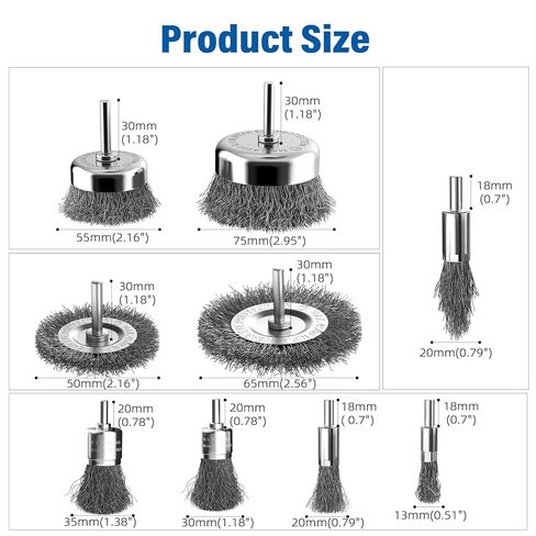 فرشاة سلكية للمثقاب 9 قطع، عجلة سلكية للمثقاب 1/4 بوصة ساق مستديرة، كوب من الفولاذ الكربوني / عجلة / مجموعة فرشاة قلم لإزالة الصدأ والتآكل وأسطح الفرك in Kuwait