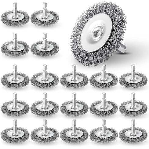20 قطعة من فرش عجلة الأسلاك المصنوعة من الفولاذ المقاوم للصدأ مقاس 3 بوصات من Moxweyeni لقم الثقب مع ساق سداسية مقاس 1/4 بوصة، وسلك من الفولاذ الكربوني 0.0118 بوصة، لإزالة الصدأ من المطاحن التي تعمل بالطاقة، والطلاء النظيف، والتآكل in Kuwait