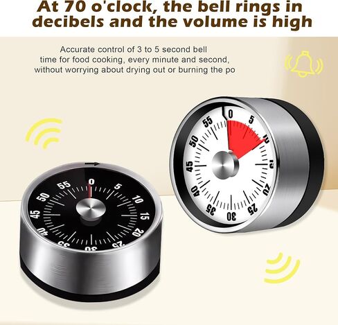 مؤقت مطبخ ميكانيكي ممتاز، لا يتطلب بطارية، قاعدة مغناطيسية، تحكم في قرص ملتوي، تصميم موفر للمساحة لتمارين الطبخ، فضي وأسود in Kuwait
