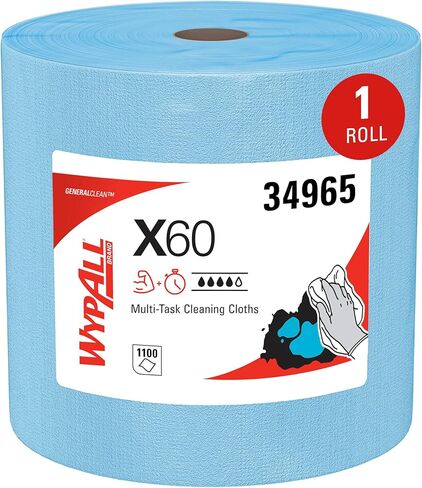 WypAll® GeneralClean™ X60 Multi-Task Cleaning Cloths, Jumbo Roll (34965), Strong and Absorbent Towels, Blue (1,100 Sheets/Roll, 1 Roll/Case, 1,100 Sheets/Case) in Kuwait