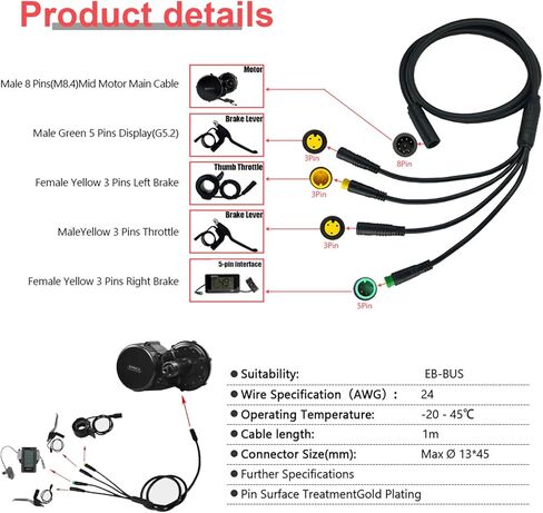 Ebike مجموعة التحكم تحويل مجموعات E-الدراجة الملحقات الأسلاك تسخير كابل توصيل مقاوم للماء للعرض ، الفرامل ، خنق الإبهام in Kuwait