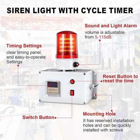 Industrial Cycle Timer Siren Alarm 5-115dB Adjustable, Auto-Repeat Timing Alarm with Flashing Light for Industrial Safety, Facility Reminders, Workshops, Laboratories, (AC110V) in Kuwait