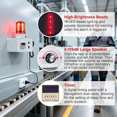 Industrial Cycle Timer Siren Alarm 5-115dB Adjustable, Auto-Repeat Timing Alarm with Flashing Light for Industrial Safety, Facility Reminders, Workshops, Laboratories, (AC110V) in Kuwait