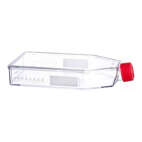 Greiner Bio-One 660175 CELLSTAR Polystyrene Filter Cap Cell Culture Flask, 550 mL Volume, TC Treated, Sterile, Lo-Profile, Canted Neck with Red Filter Screw Cap (Pack of 50) in Kuwait