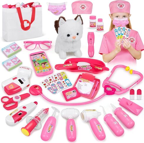 33pcs أطباء أطباء الحيوانات الأليفة للأطفال الصغار - ارتداء ملابس الأزياء والتظاهر بطبيب اللعب مع لعبة القط ، سماعة الطبيب ، ألعاب الأليف البيطري ، هدايا عيد ميلاد عيد الميلاد للأعمار 3 4 5 6 7 7 8 سنوات الأولاد الفتيات in Kuwait