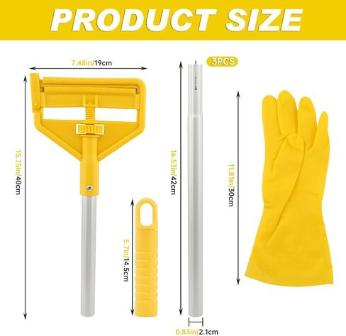 مقبض ممسحة تجارية، استبدال عصا الممسحة الصناعية مقاس 60 بوصة، حامل بديل لرأس المماسح الرطبة شديد التحمل مع قفازات لتنظيف الأرضيات الاحترافية/الصناعية (اللون: أصفر) in Kuwait