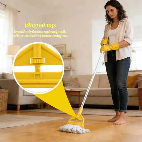 مقبض ممسحة تجارية، استبدال عصا الممسحة الصناعية مقاس 60 بوصة، حامل بديل لرأس المماسح الرطبة شديد التحمل مع قفازات لتنظيف الأرضيات الاحترافية/الصناعية (اللون: أصفر) in Kuwait