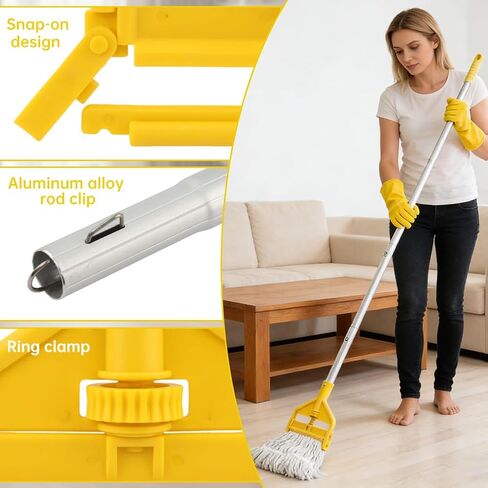 مقبض ممسحة تجارية، استبدال عصا الممسحة الصناعية مقاس 60 بوصة، حامل بديل لرأس المماسح الرطبة شديد التحمل مع قفازات لتنظيف الأرضيات الاحترافية/الصناعية (اللون: أصفر) in Kuwait