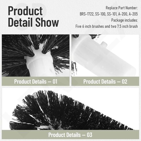 BRS-1722 Glass Washer Replacement Brush Set for Bar Ma-id Glass Washers, Including 5 x Brushes (6 inch) and 2 x Brushes (7.5 inch) Replaces SS-100, SS-101, A-200, A-205 in Kuwait