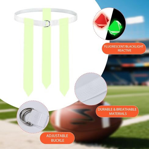 Glow in the Dark Flag Football Belts Set: 4 Adjustable Belts 12 Football Flags, Easy Tear-Away Design, Football Gear for Kid Youth Adult, Perfect for Camping Yard Beach Games, Glow Party Accessories in Kuwait