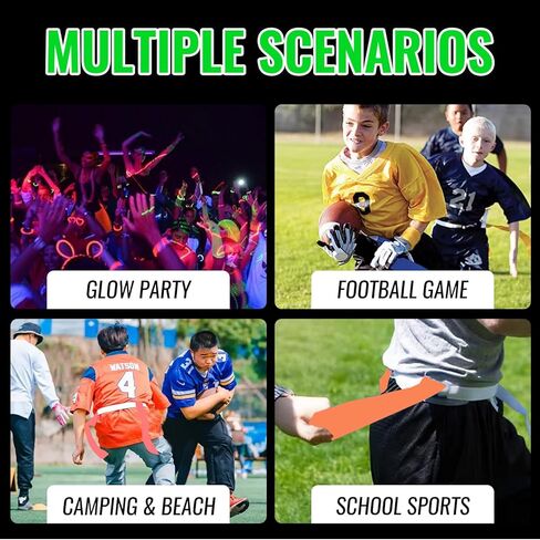 Glow in the Dark Flag Football Belts Set: 4 Adjustable Belts 12 Football Flags, Easy Tear-Away Design, Football Gear for Kid Youth Adult, Perfect for Camping Yard Beach Games, Glow Party Accessories in Kuwait