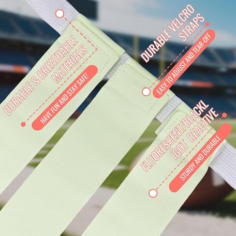 Glow in the Dark Flag Football Belts Set: 4 Adjustable Belts 12 Football Flags, Easy Tear-Away Design, Football Gear for Kid Youth Adult, Perfect for Camping Yard Beach Games, Glow Party Accessories in Kuwait