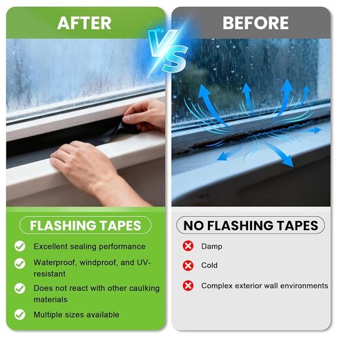 شريط وامض للنوافذ والأبواب، 3.75 بوصة × 75 بوصة، قوة صناعية للنوافذ والأبواب، مقاوم للطقس، مقاوم للأشعة فوق البنفسجية، مقاوم للتمزق، لاصق أكريليك متقدم، أسود in Kuwait