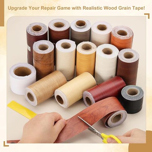 PATIKIL Wood Grain Repair Tape 2" x33', Self Adhesive Realistic Textured Repair Patch Peel and Stick Wood Tape with Scraper for Floor Door Window Furniture Table Birch in Saudi Arabia