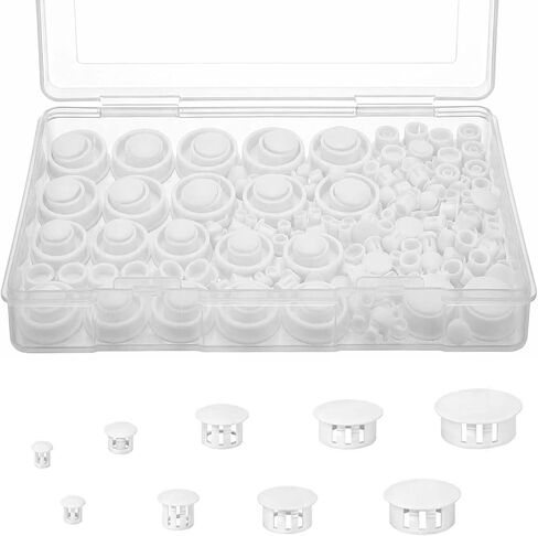200Pcs Plastic Hole Plugs, 9-Size Round Nylon Screw Hole Cover 1/5" 1/4" 5/16" 3/8" 1/2" 5/8" 3/4" 7/8"1",White Flush Type Panel Knockout Locking Plugs,Drill Hole Insert End Caps for Furniture Cabinet in Saudi Arabia