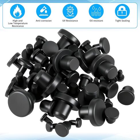 50 PCS Silicone Rubber Hole Plugs 1/8" 3/16" 1/4" 5/16" 3/8" Holes Rubber Bumper Plugs Round Rubbers Stoppers Plug Black Rubber-Plug Kit Assorted Sizes for Round Holes Bottles Tube in Saudi Arabia