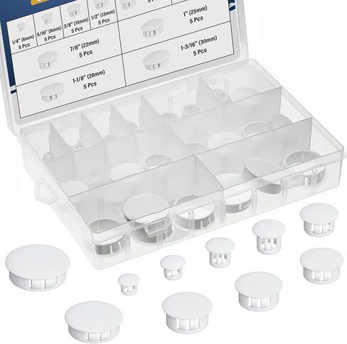 10Values Nylon Plastic Hole Plugs Assortment Kit 1/4" 5/16" 3/8" 1/2" 5/8" 3/4" 7/8" 1" 1-1/8" 1-3/16" White Hole Cover for Furniture Cabinet Insert End Caps in Saudi Arabia