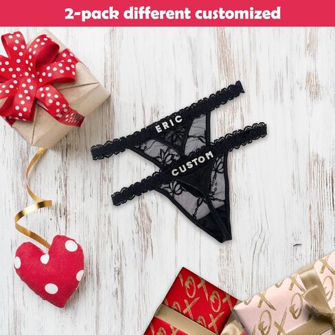 2-Pack Custom Thongs With Name on It, Personalized Name Panties Hand-Sewn Rhinestone Underwear for Women Valentines Day Black in Saudi Arabia