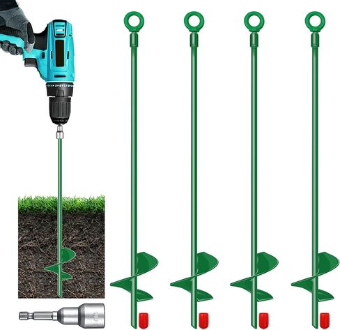 18" Long Ground Anchor Kit 4 Pack Green DOKOLES 18" Ground Anchor Kit 4pcs, 3" Extended Helix Diameter Earth Anchor, Heavy Duty Spiral Earth Anchors Shed Anchor Hook for Camping Tent, Car Ports, Sheds in Kuwait