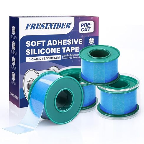 شريط سيليكون FRESINIDER مقاس 2.54 سم × 1.5 ياردة، وردي، بكرتان للبشرة الحساسة، شريط طبي مقاوم للماء مقطوع مسبقًا، لاصق لطيف للعناية بالجروح، والمواقع الجراحية، والرضع وكبار السن in Kuwait