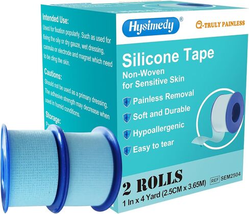 شريط طبي من السيليكون للبشرة الحساسة، مقاس 1 بوصة × 4 ياردات، لفتان باللون الأزرق لا يسبب الحساسية، شريط جراحي سهل الإزالة وقابل لإعادة الوضع للإسعافات الأولية والعناية بالجروح وصديق للبشرة in Kuwait