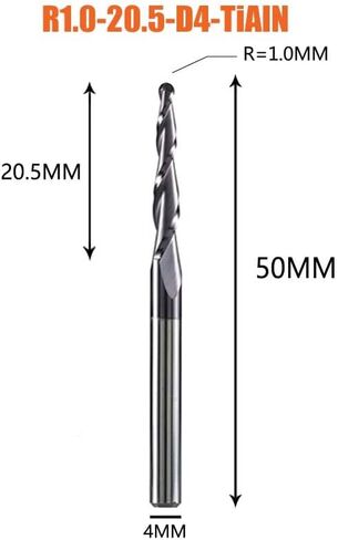 R0.25-R2 CNC لولبية مدببة لقمة توجيه الأنف 3.175-8 مم عرقوب مطحنة نهاية نقش من الكربيد الصلب 2 مزامير TiAlN طلاء قاطعة المطحنة (R1.0-20.5-D4) in Kuwait